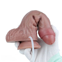 8.46in Dual Layer Silicone Strap on Ejaculating Uncut Soft Real Dildo