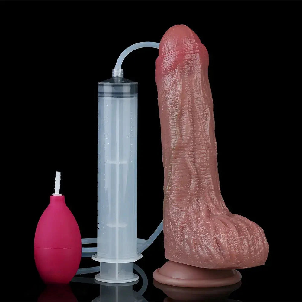 8.46in Dual Layer Silicone Strap on Ejaculating Uncut Soft Real Dildo