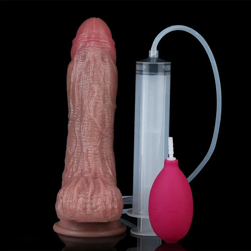 8.46in Dual Layer Silicone Strap on Ejaculating Uncut Soft Real Dildo