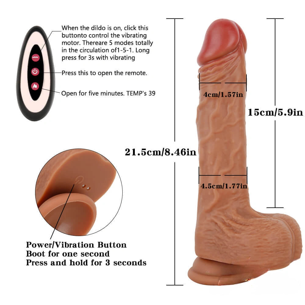 8.46in Full Automatic Heating Squirm Vibrating Real Feel Dildo For Women