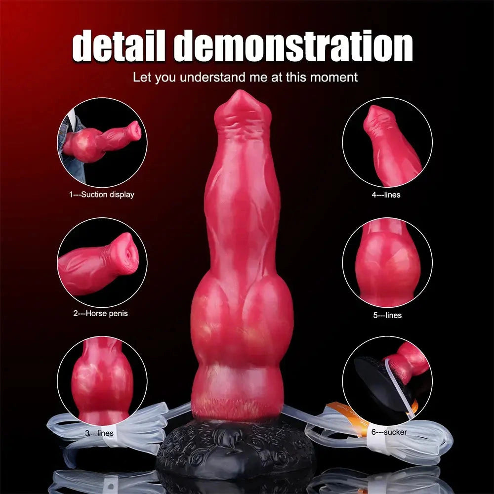 8.46in Knotted Silicone Soft Big Dog Ejaculating Dildo Penis Sex Toy For Women