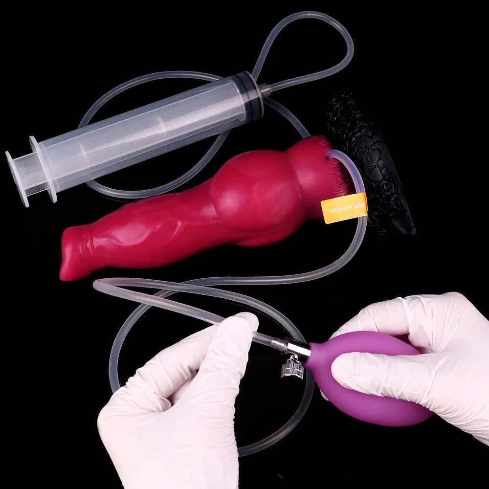 8.46in Knotted Silicone Soft Big Dog Ejaculating Dildo Penis Sex Toy For Women