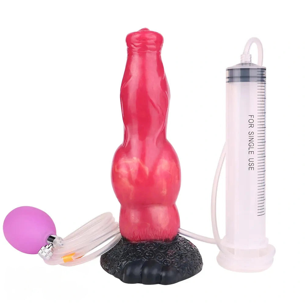 8.46in Knotted Silicone Soft Big Dog Ejaculating Dildo Penis Sex Toy For Women