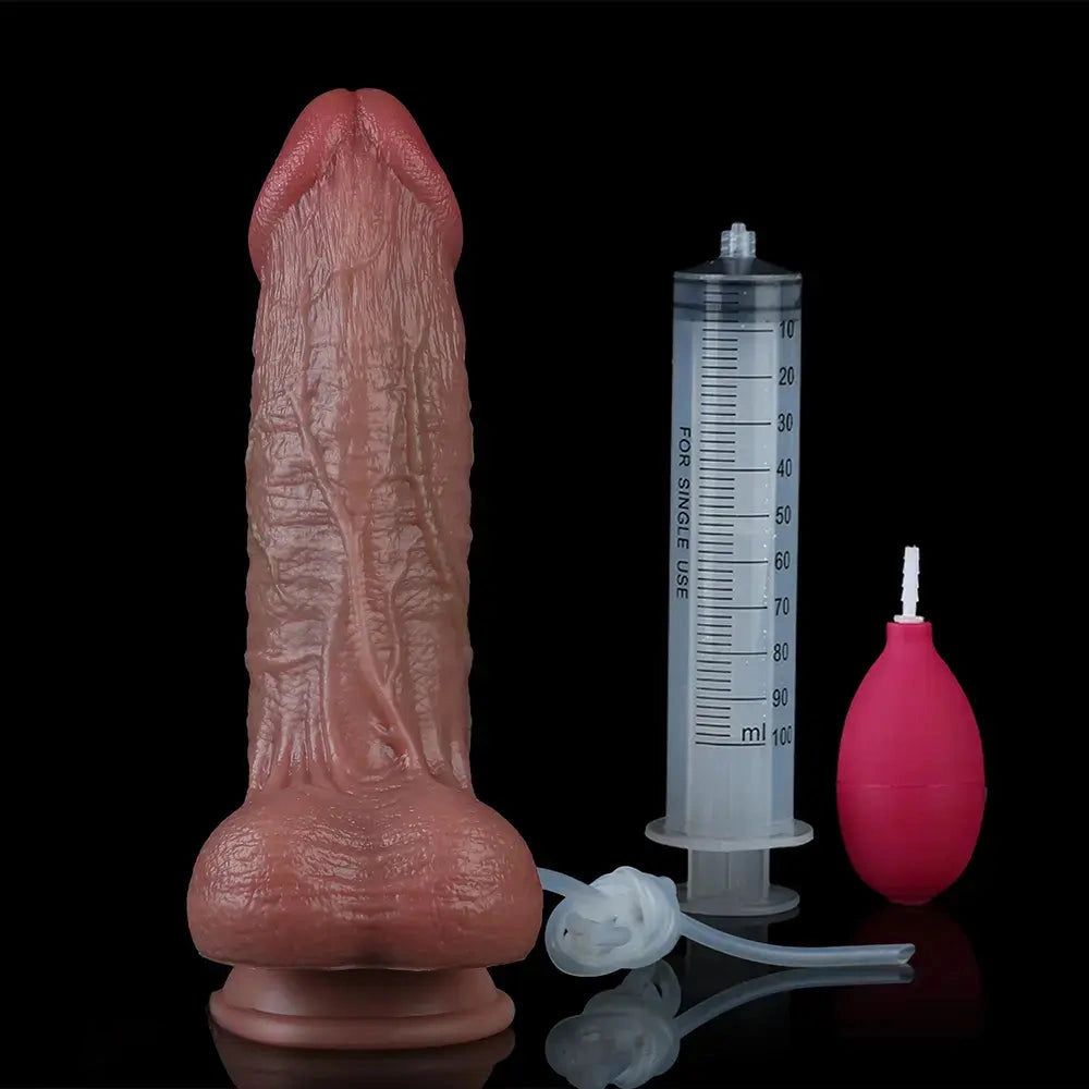 8.46in Lifelike Dual Layer Silicone Strap on Ejaculating Flexible Dildo