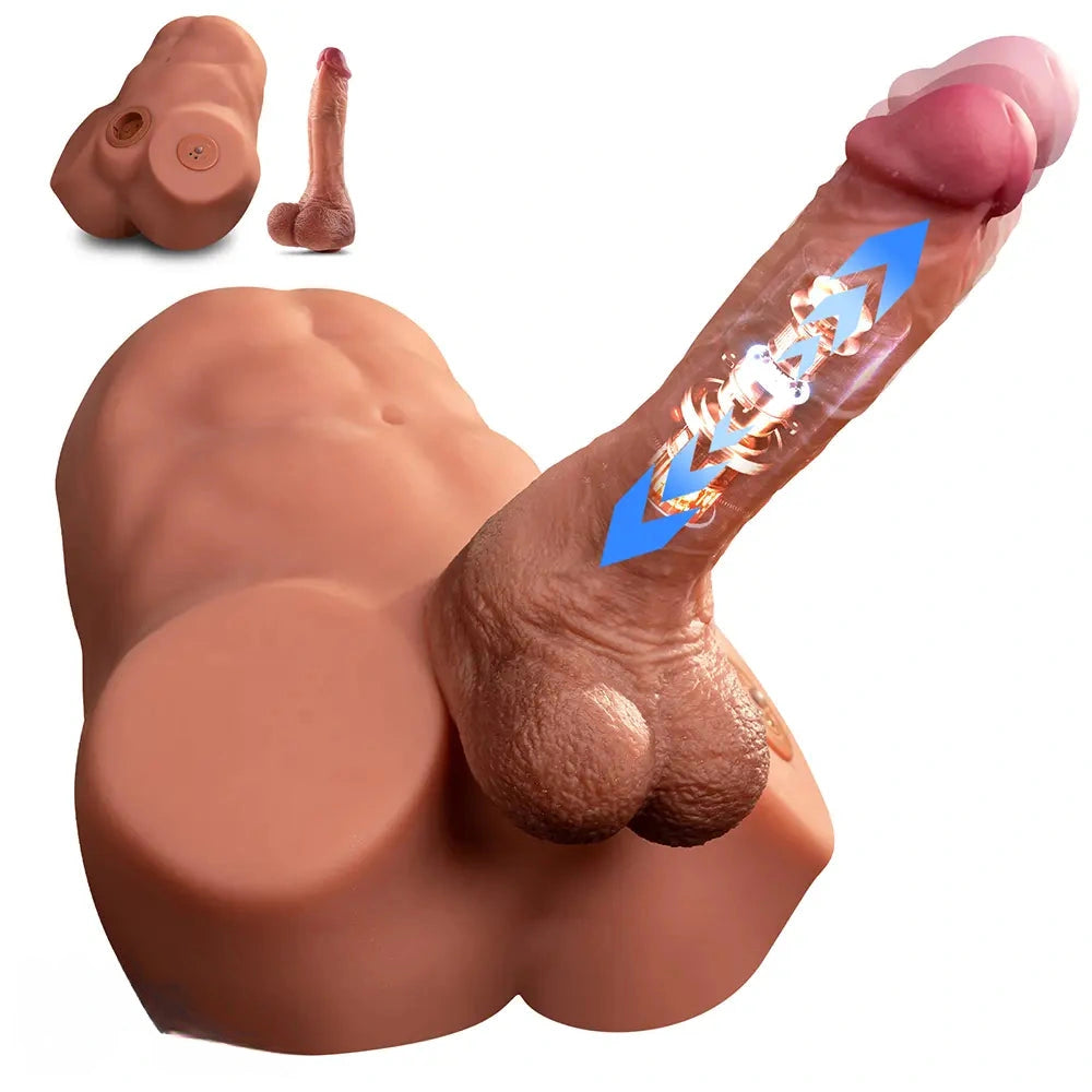 8.46in Real Skin 7 Vibrating Thrusting Male Torso Dildo For Women Men Use