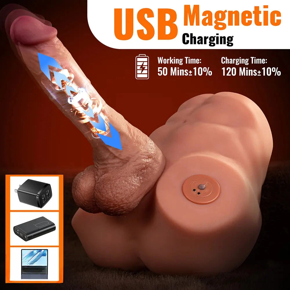 8.46in Real Skin 7 Vibrating Thrusting Male Torso Dildo For Women Men Use