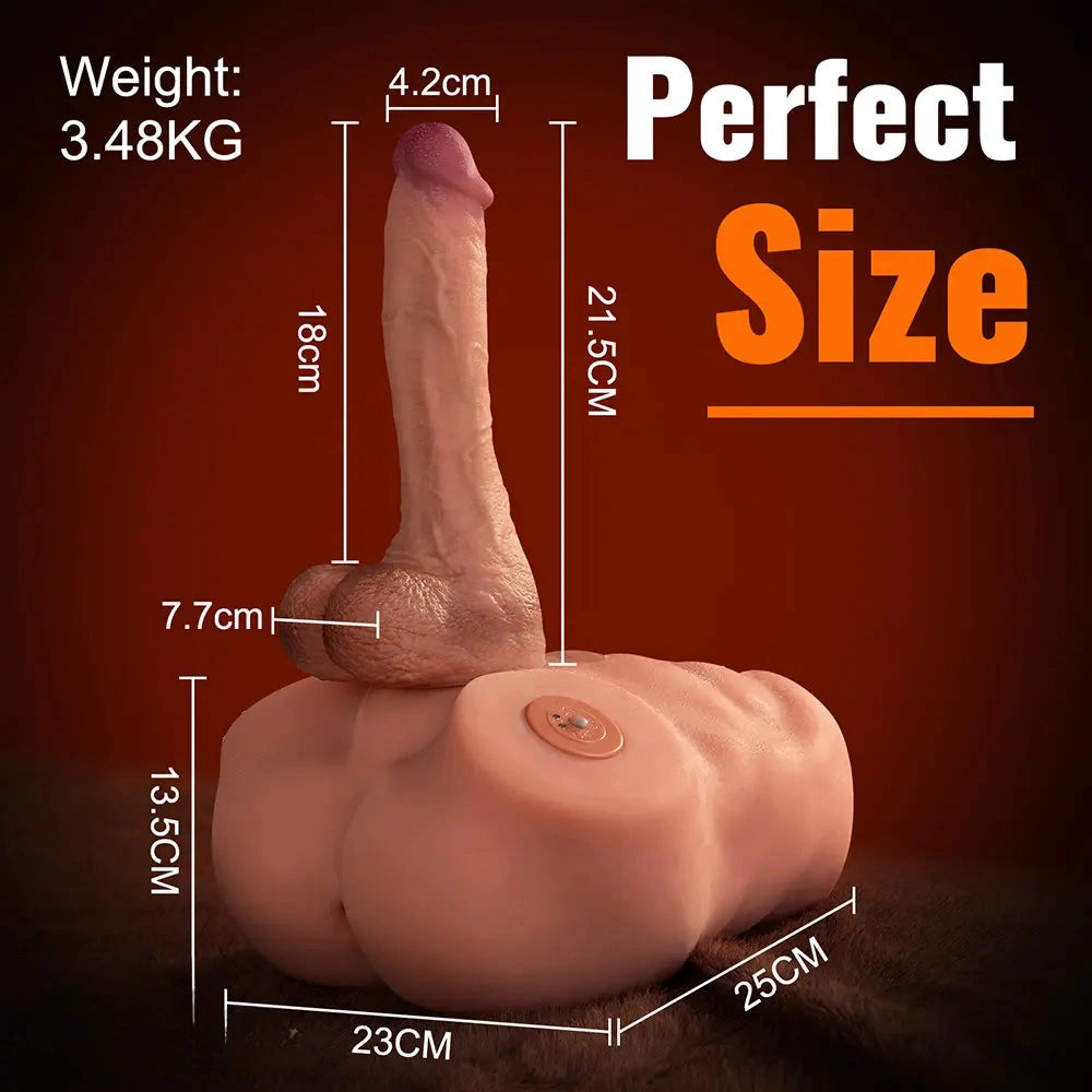 8.46in Real Skin 7 Vibrating Thrusting Male Torso Dildo For Women Men Use