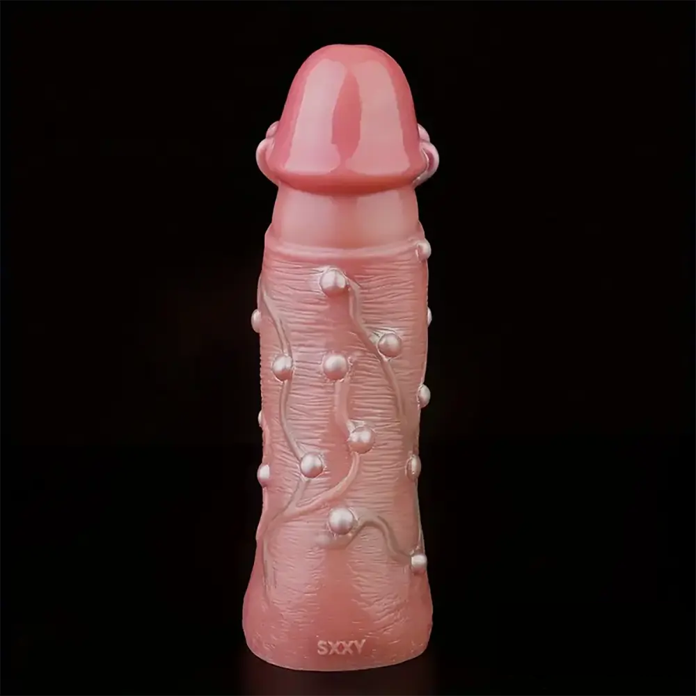 8.46in Realistic Large Silicone Soft Dildo Sleeve With Pearl Sex Toy