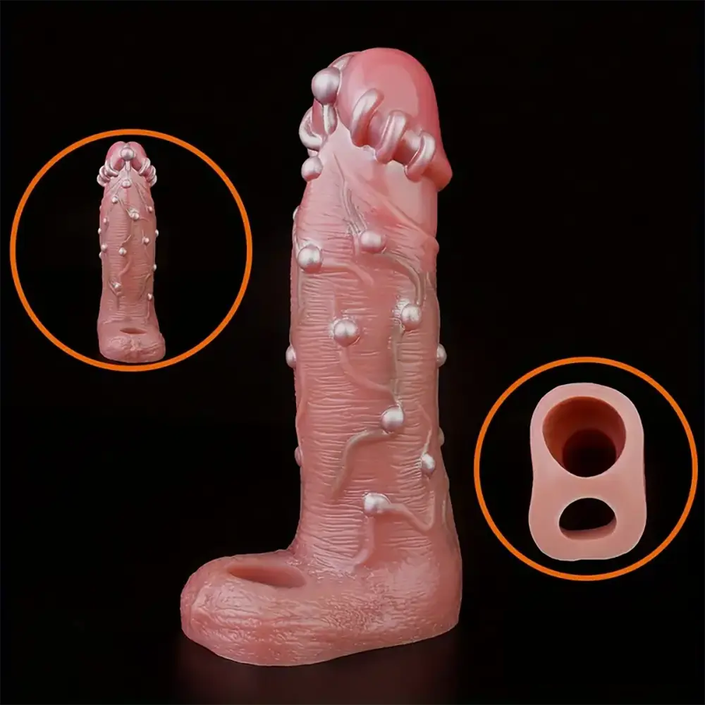8.46in Realistic Large Silicone Soft Dildo Sleeve With Pearl Sex Toy