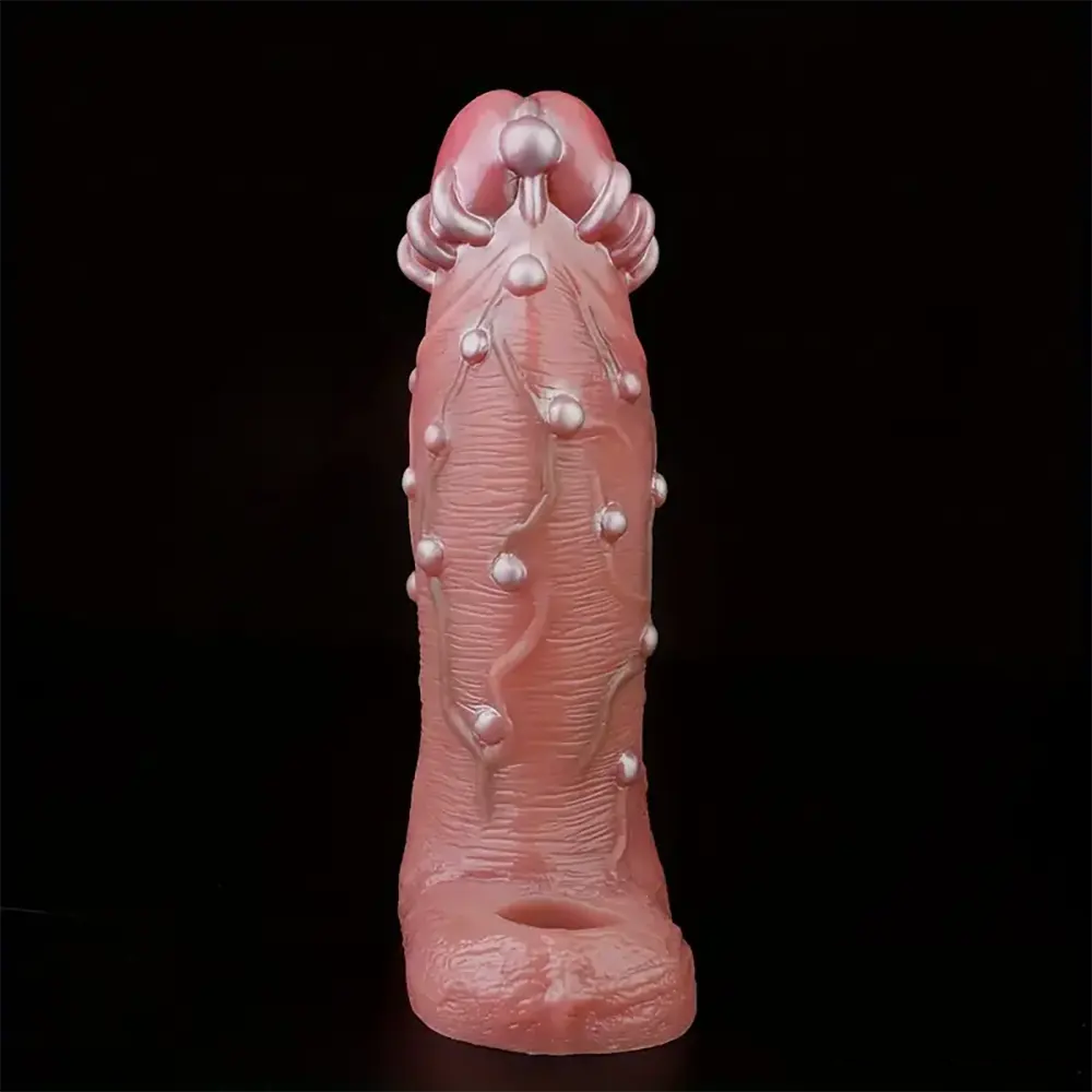 8.46in Realistic Large Silicone Soft Dildo Sleeve With Pearl Sex Toy