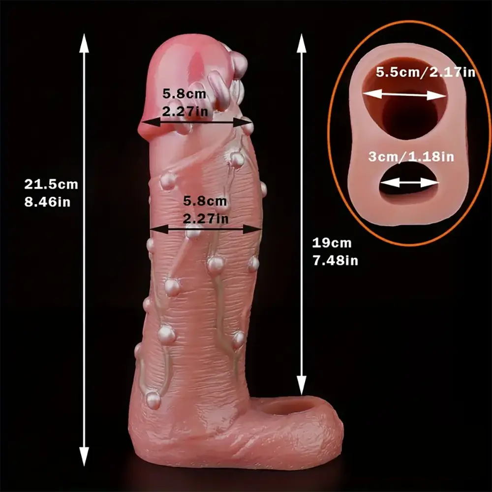 8.46in Realistic Large Silicone Soft Dildo Sleeve With Pearl Sex Toy