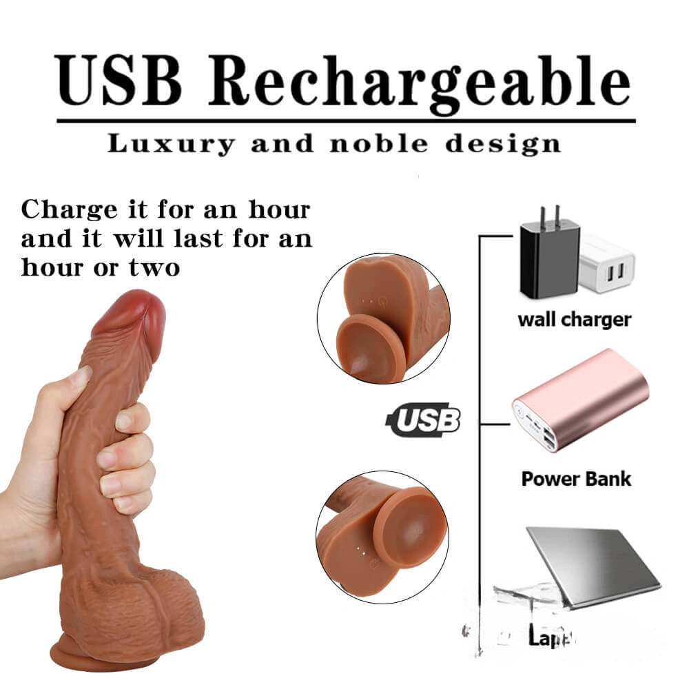 8.46in Silicone Heating Dildo 360°Swinging Vibration Simulation Real Dildo