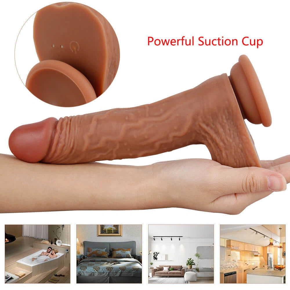 8.46in Silicone Heating Dildo 360°Swinging Vibration Simulation Real Dildo