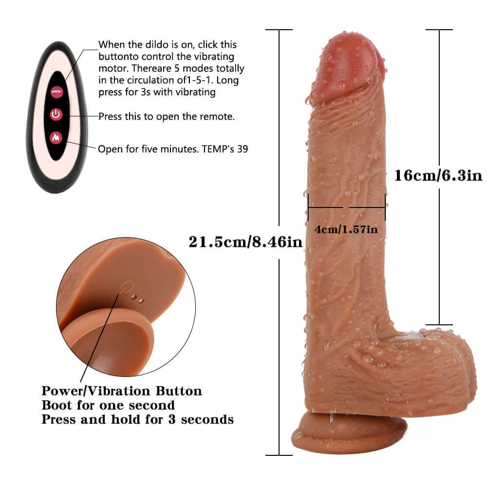 8.46in Silicone Heating Dildo 360°Swinging Vibration Simulation Real Dildo