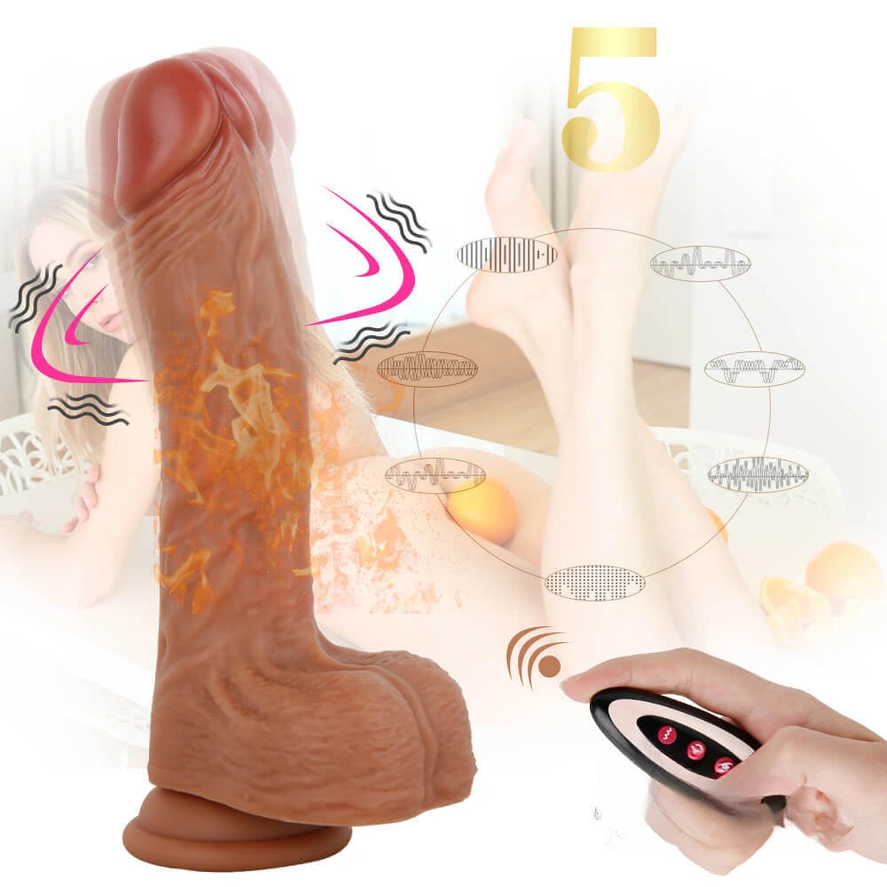 8.46in Silicone Heating Dildo 360°Swinging Vibration Simulation Real Dildo
