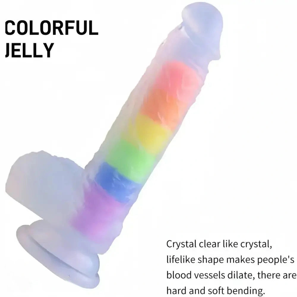 8.46in Silicone Rainbow Soft Realistic Big Crystal Clear Jelly Female Dildo