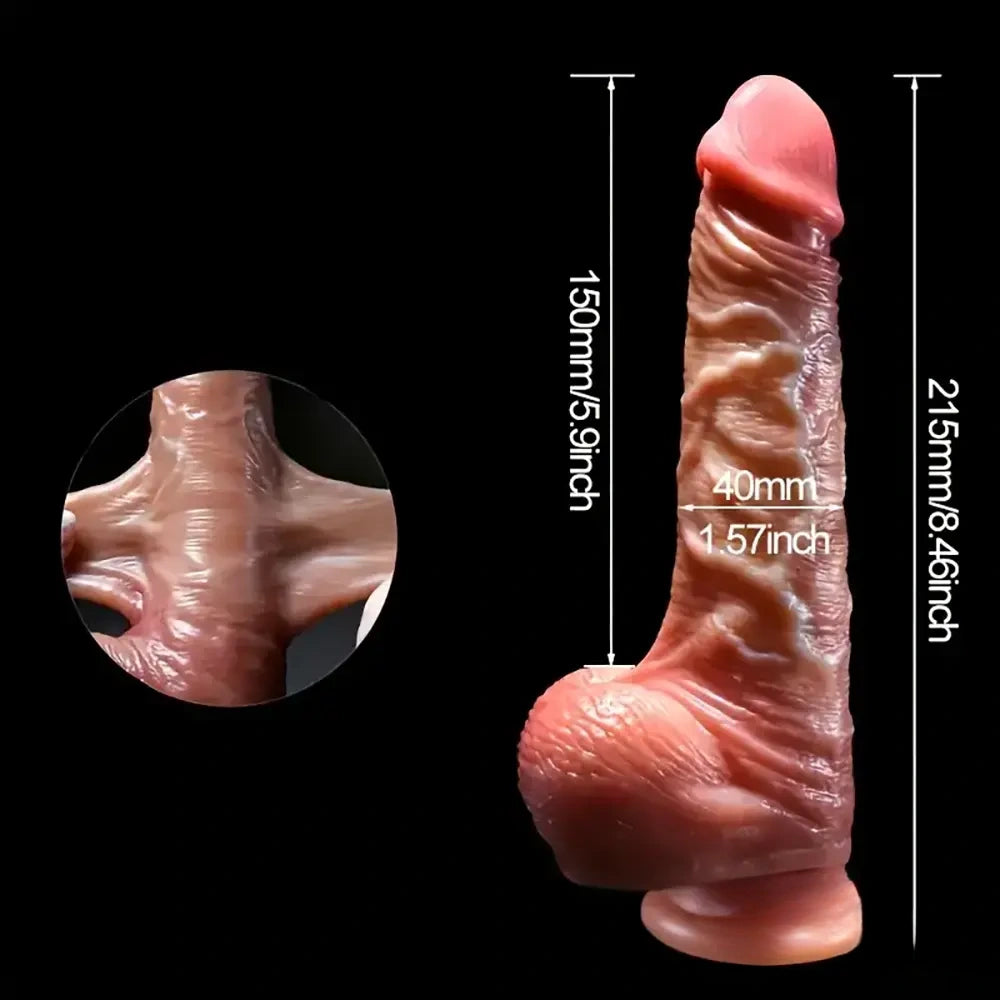8.46in Soft Real Big Silicone G Spot Dual Layer Dildo With Sliding Skin