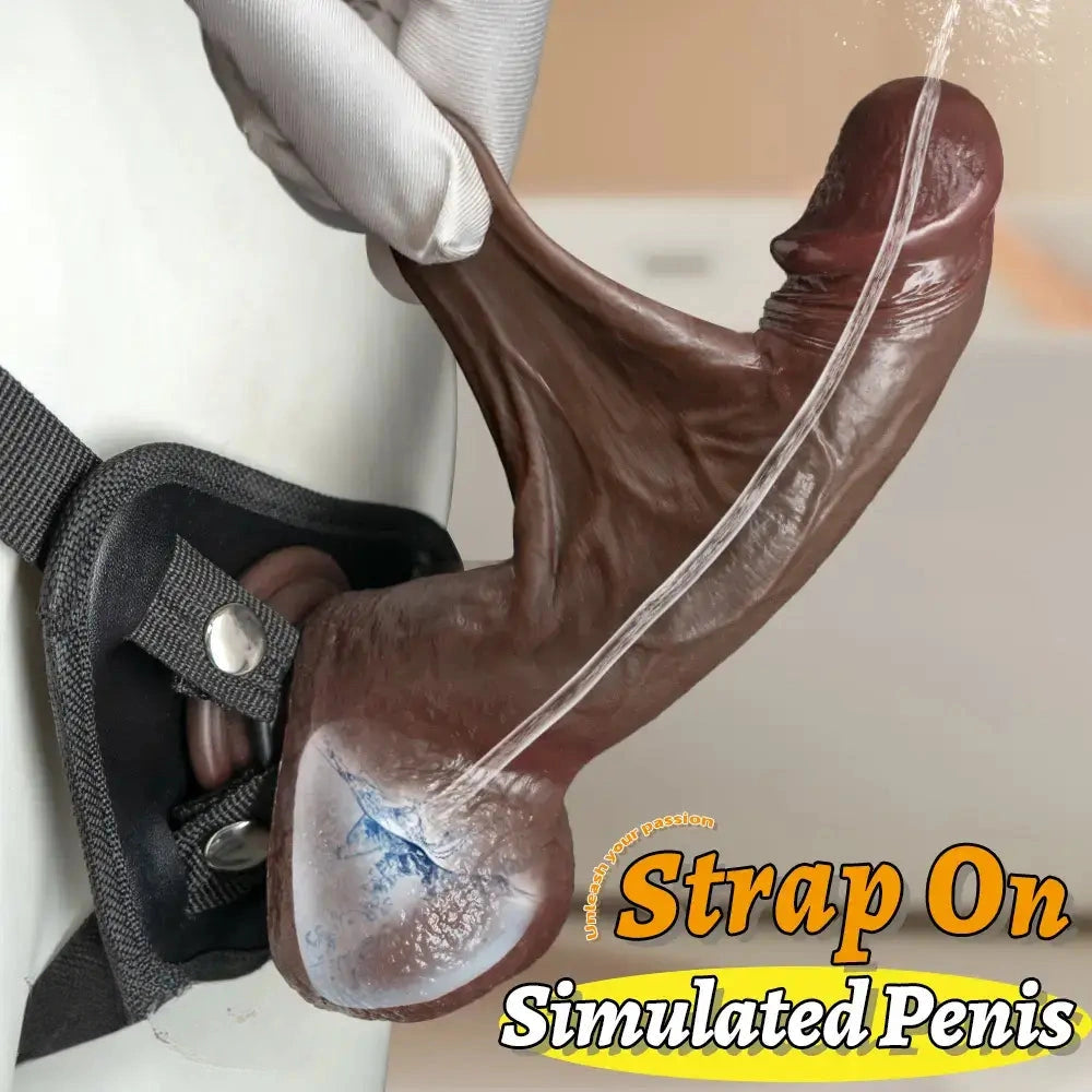 8.46in Squirting Sliding Skin Strap on Dildo Adult Sex Toy For Couples