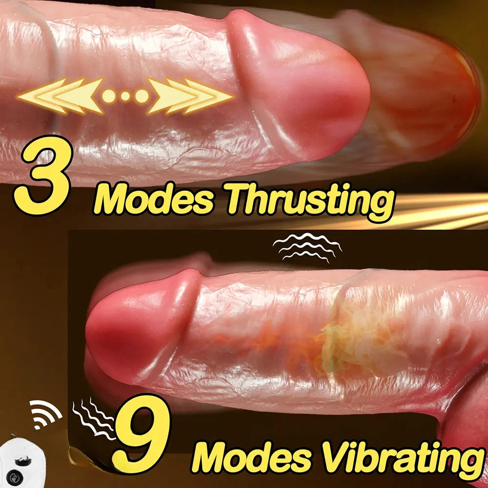 8.46in Thrusting Vibrating Heating 3in1 Real Silicone Dildo Remote Control Cock