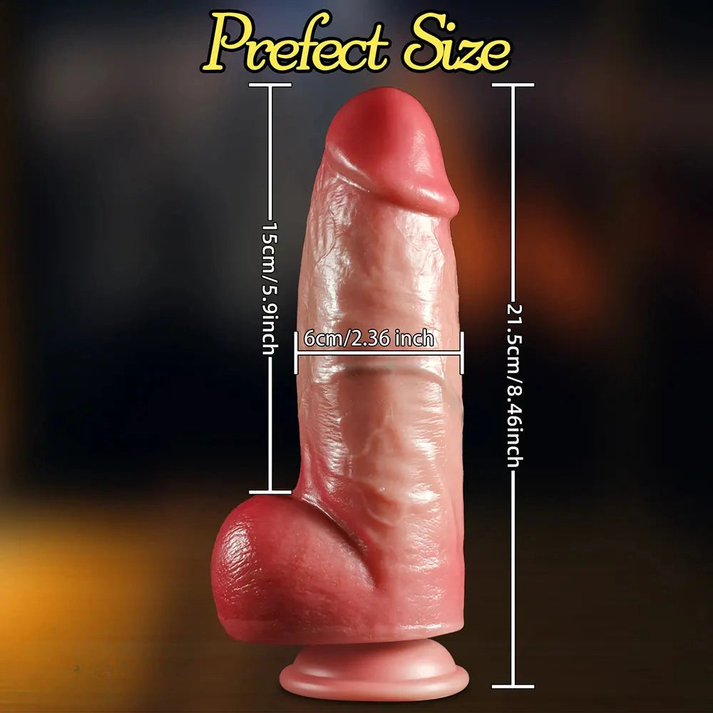 8.46in Thrusting Vibrating Heating 3in1 Real Silicone Dildo Remote Control Cock