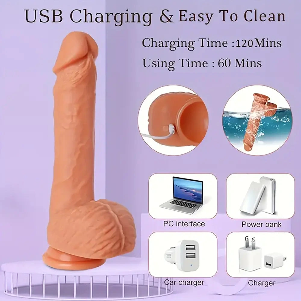 8.46in Thrusting Vibrating Rotation Heating Remote Control Real Dildo