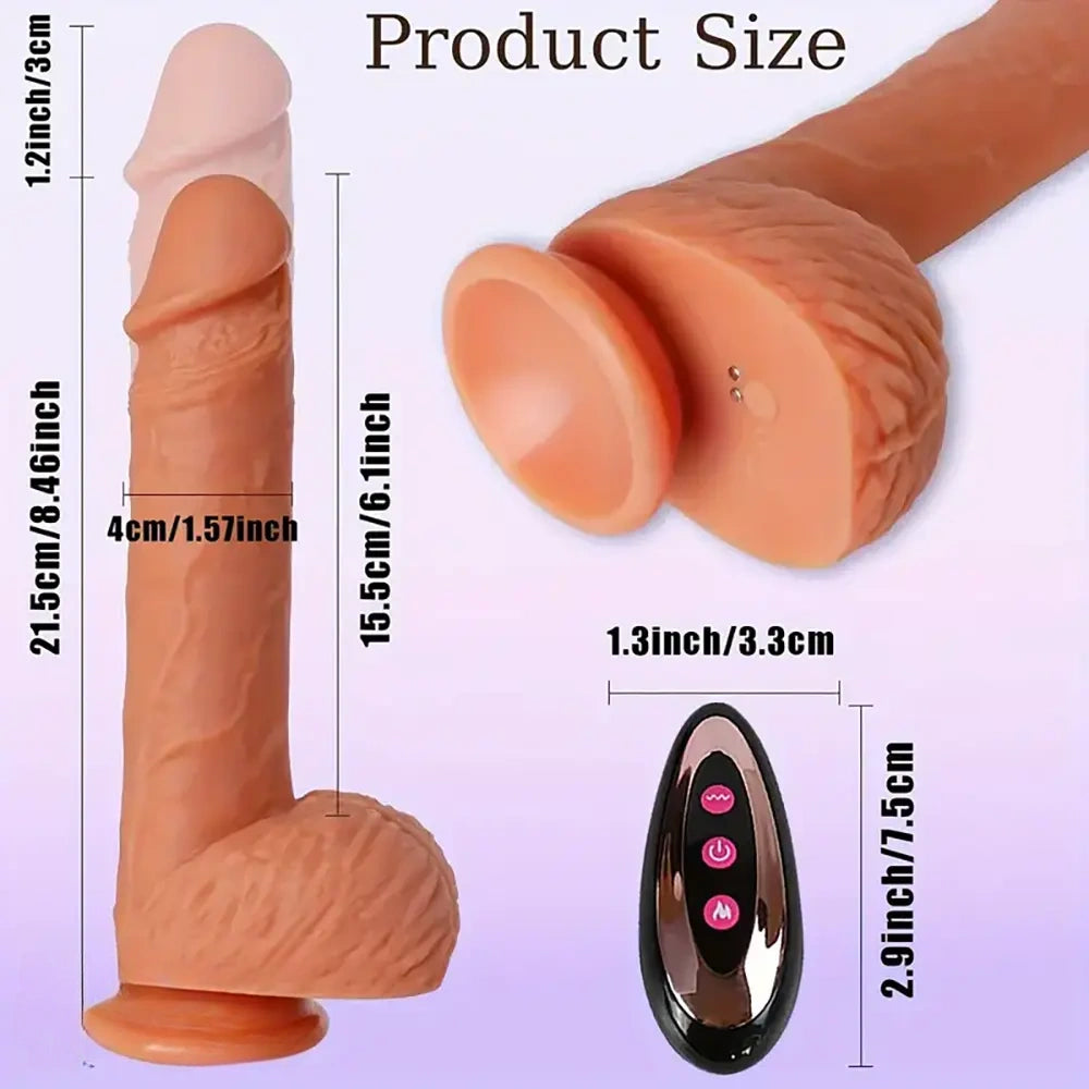 8.46in Thrusting Vibrating Rotation Heating Remote Control Real Dildo