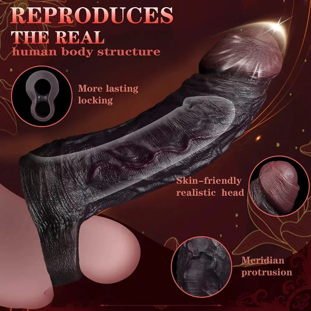 8.46in Uncut Realistic Texture Design Reusable Penis Cover Dildo Sleeve