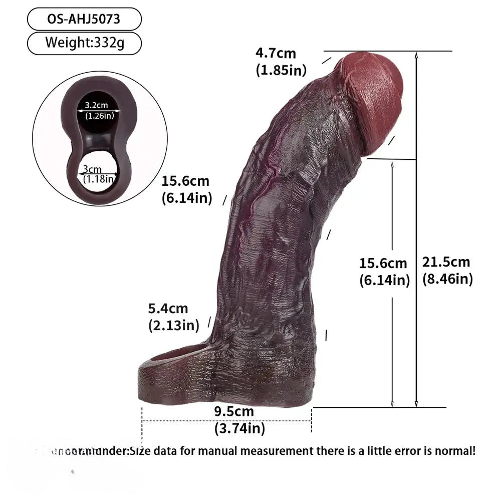 8.46in Uncut Realistic Texture Design Reusable Penis Cover Dildo Sleeve