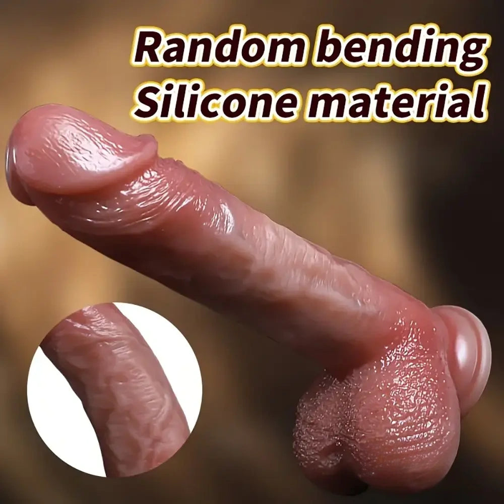 8.46in Vibrating Heating Silicone Uncut Big Dildo With Sliding Skin