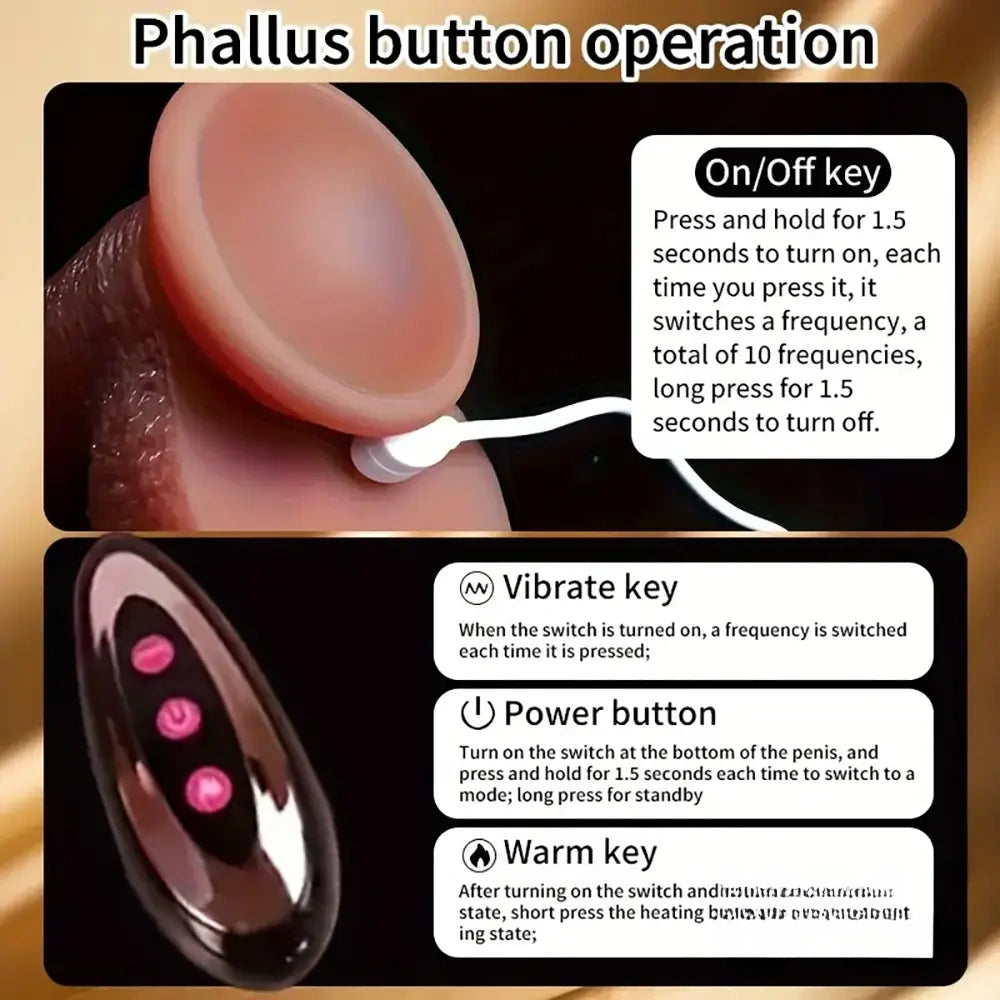 8.46in Vibrating Heating Silicone Uncut Big Dildo With Sliding Skin