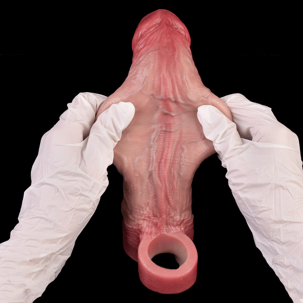8.46in Vibrating Real Remote Silicone Hollow Dildo Sleeve Uncut Extender