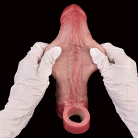 8.46in Vibrating Real Remote Silicone Hollow Dildo Sleeve Uncut Extender