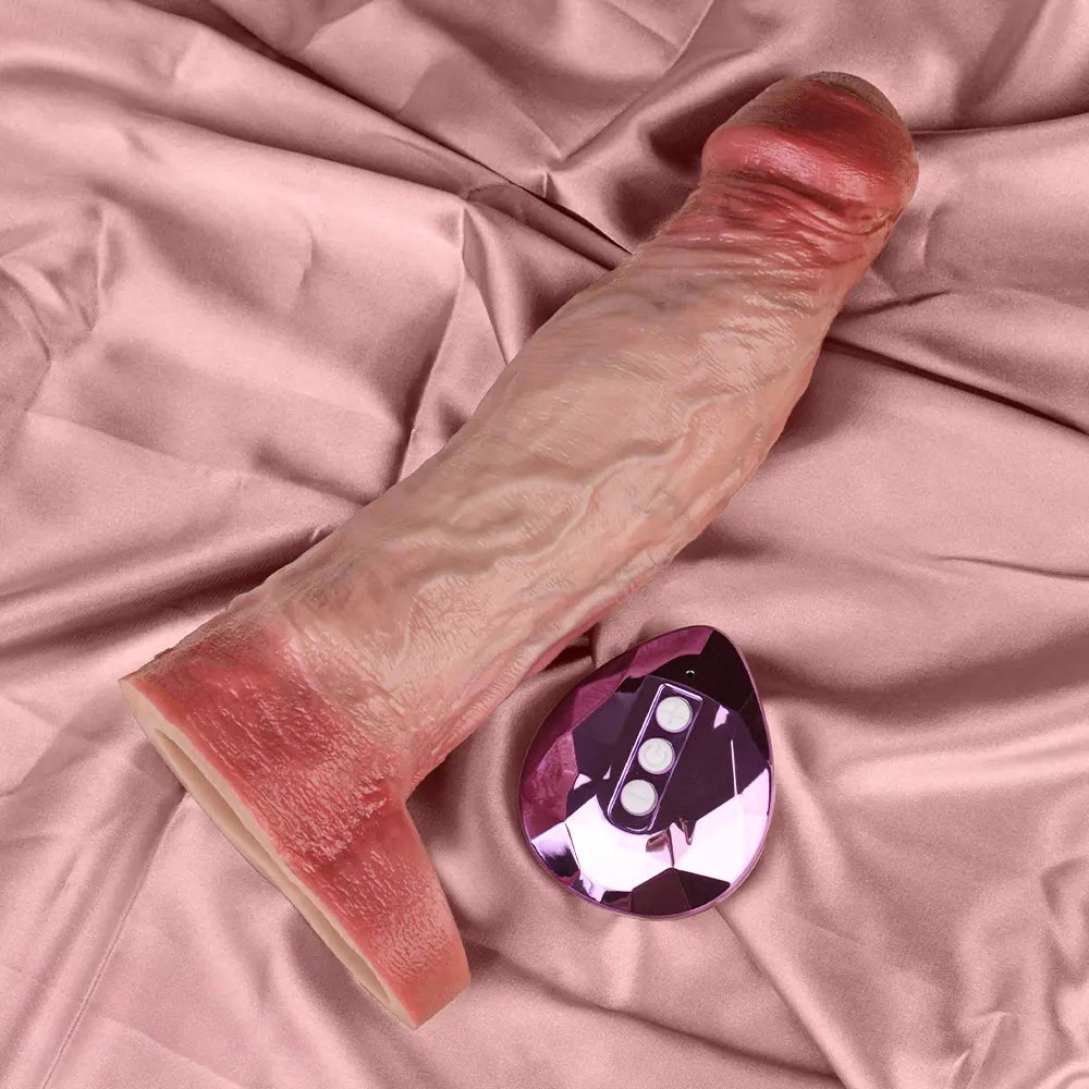 8.46in Vibrating Real Remote Silicone Hollow Dildo Sleeve Uncut Extender