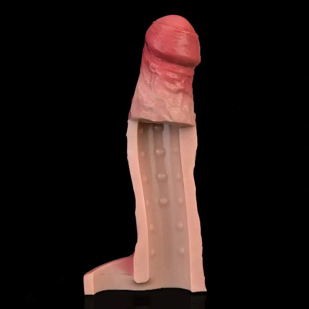 8.46in Vibrating Real Remote Silicone Hollow Dildo Sleeve Uncut Extender