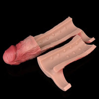8.46in Vibrating Real Remote Silicone Hollow Dildo Sleeve Uncut Extender
