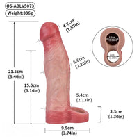 8.46in Vibrating Real Remote Silicone Hollow Dildo Sleeve Uncut Extender