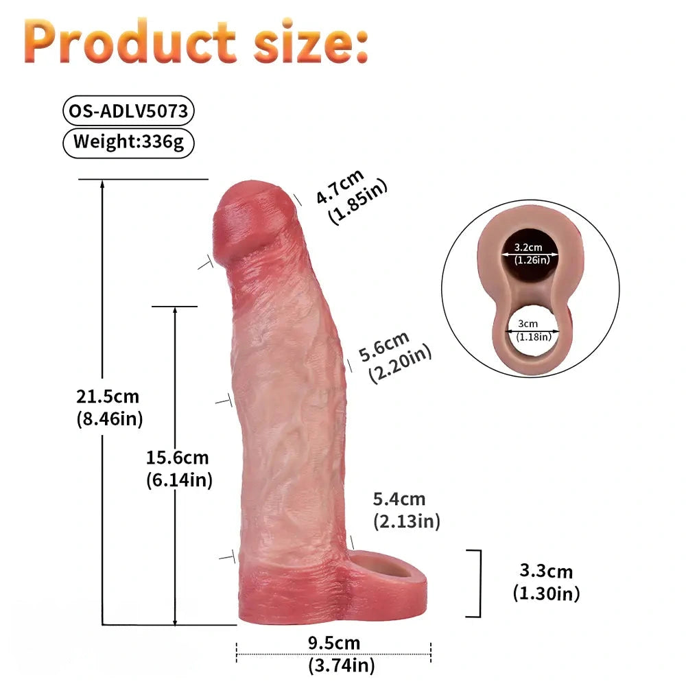 8.46in Vibrating Real Remote Silicone Hollow Dildo Sleeve Uncut Extender