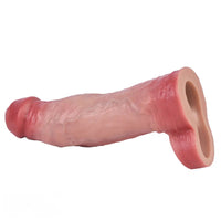 8.46in Vibrating Real Remote Silicone Hollow Dildo Sleeve Uncut Extender