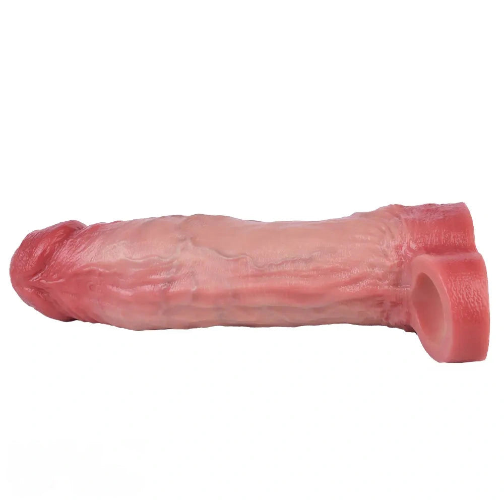8.46in Vibrating Real Remote Silicone Hollow Dildo Sleeve Uncut Extender