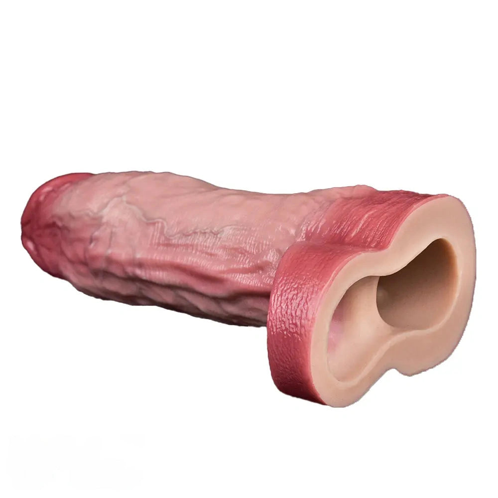8.46in Vibrating Real Remote Silicone Hollow Dildo Sleeve Uncut Extender