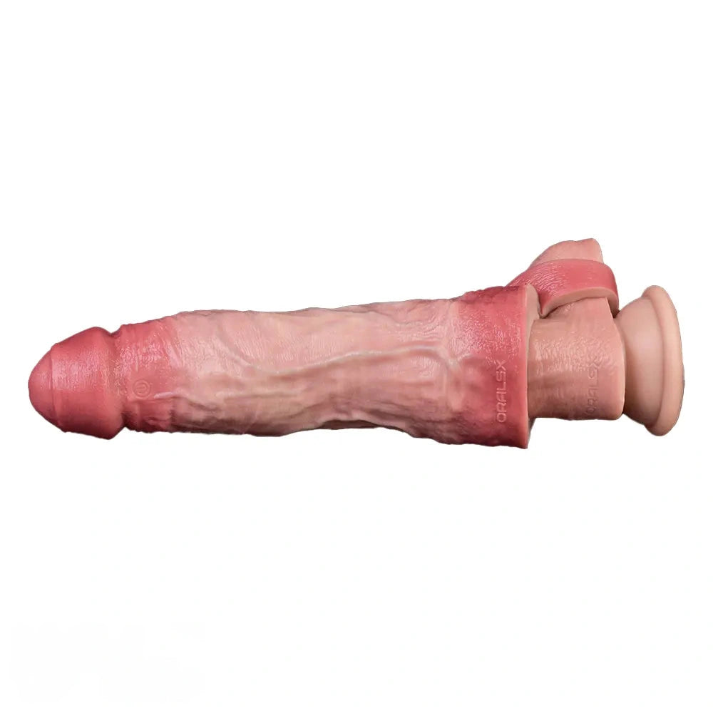 8.46in Vibrating Real Remote Silicone Hollow Dildo Sleeve Uncut Extender
