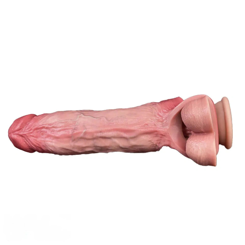 8.46in Vibrating Real Remote Silicone Hollow Dildo Sleeve Uncut Extender