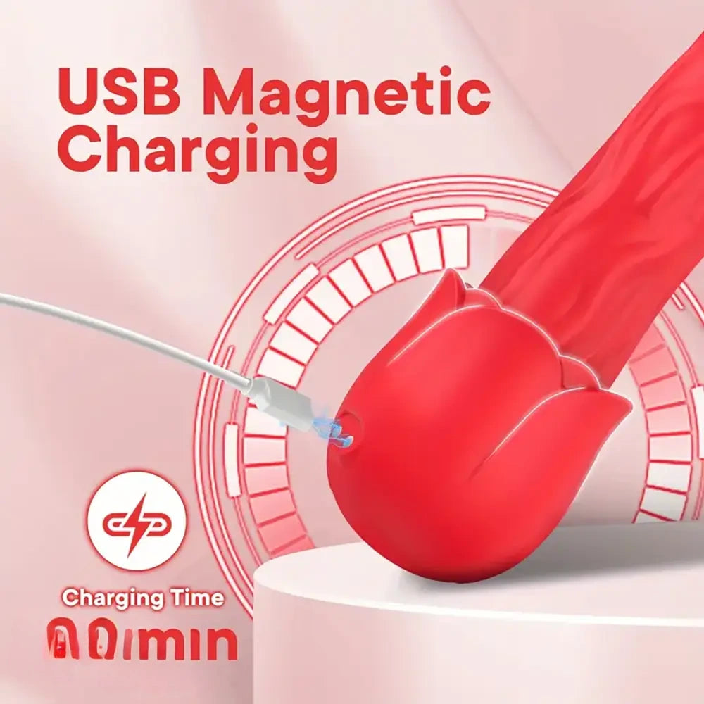 8.4in Automatic Electric Heating Vibrating Big Rose Dildo Red Sex Toy