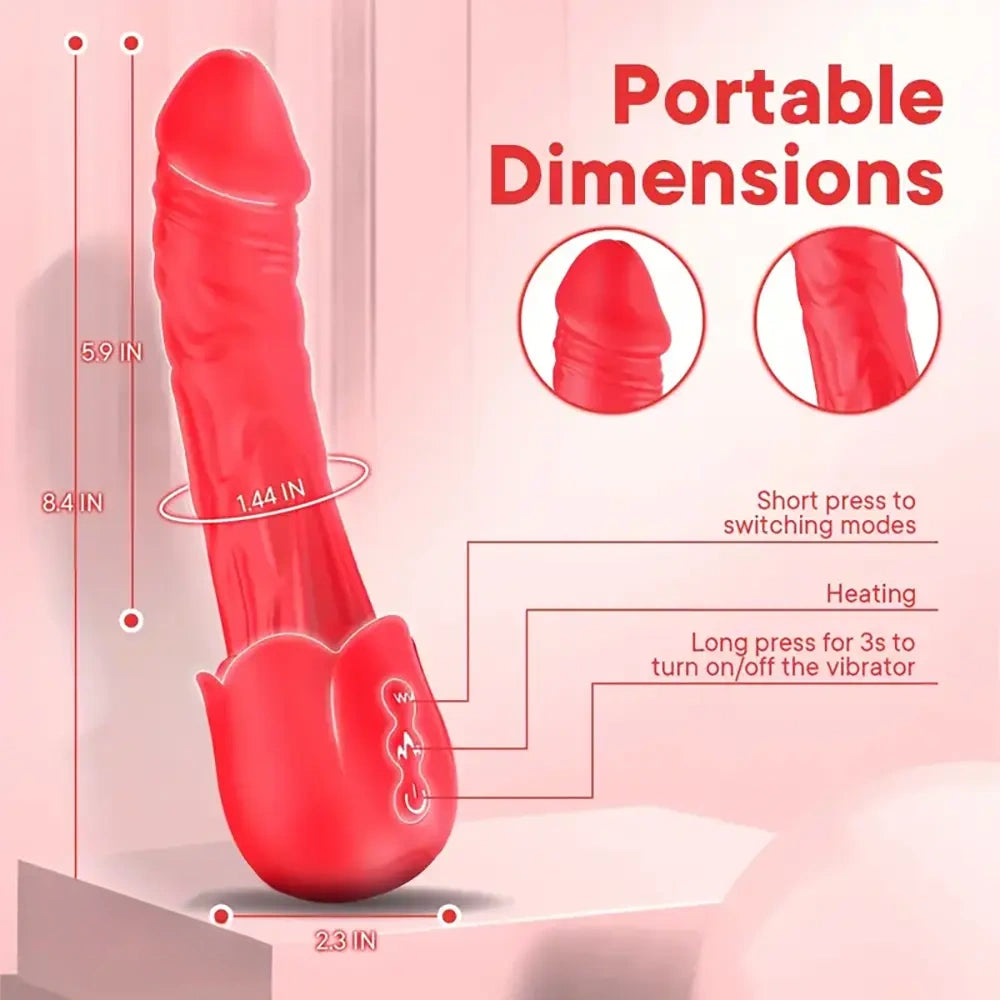 8.4in Automatic Electric Heating Vibrating Big Rose Dildo Red Sex Toy