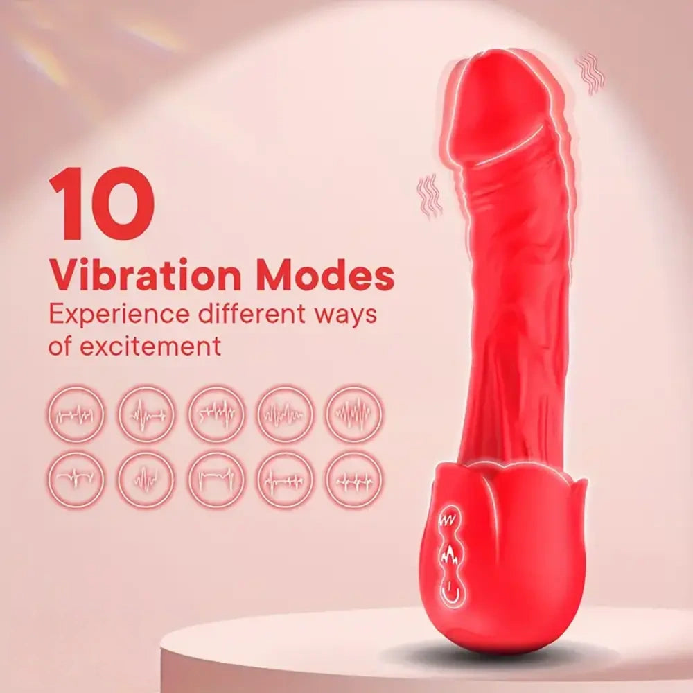 8.4in Automatic Electric Heating Vibrating Big Rose Dildo Red Sex Toy