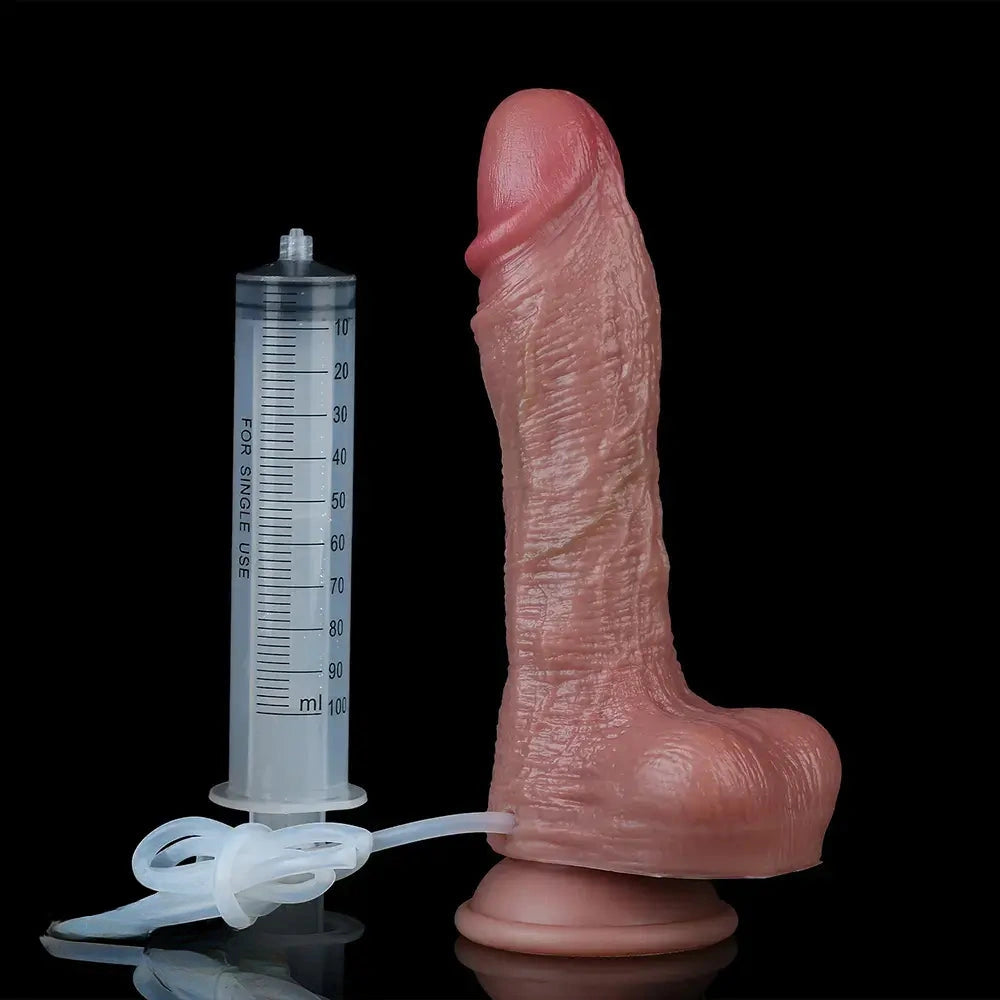 8.58in Dual Layer Highquality Material Silicone Strap on Ejaculating Dildo