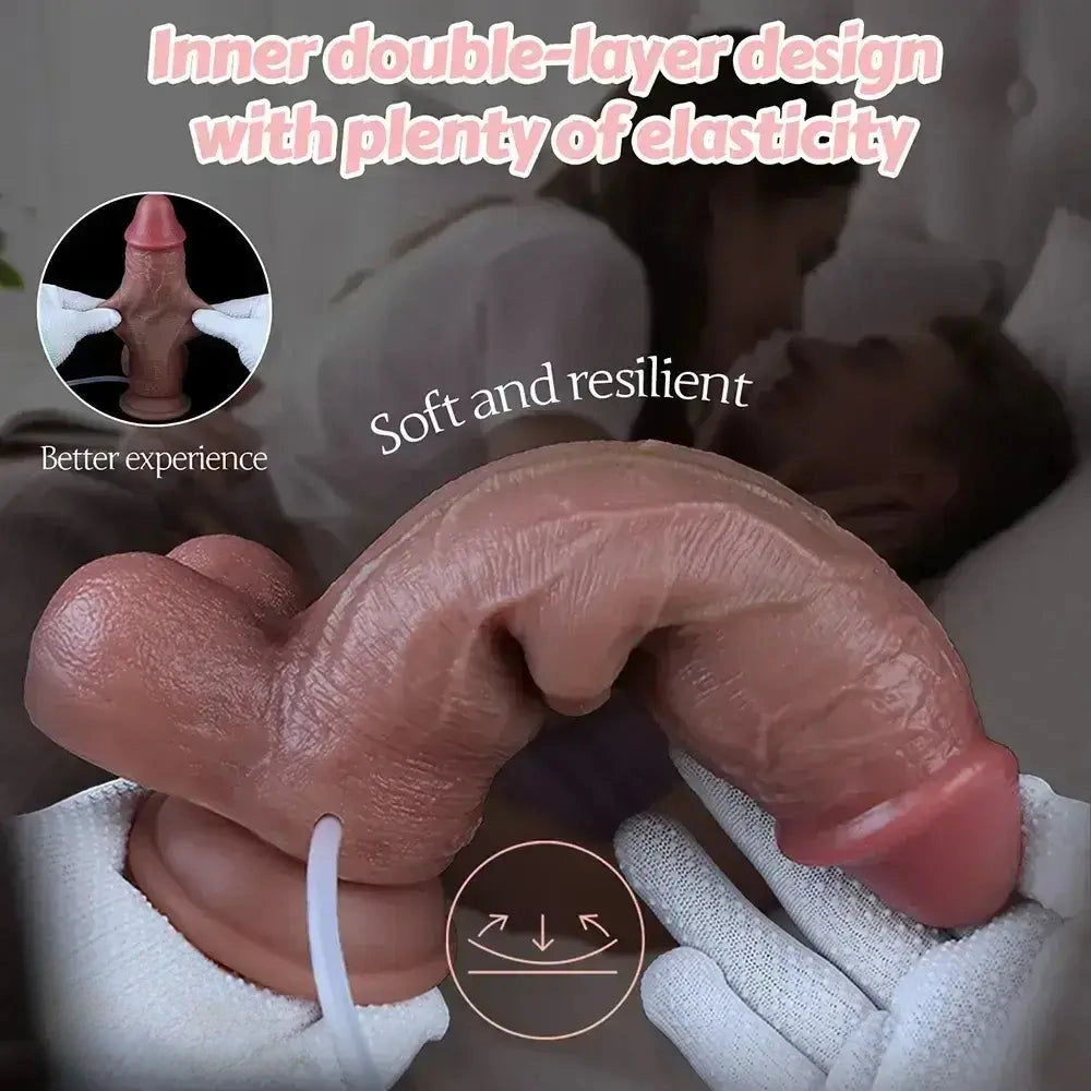 8.5in Dual Layer Silicone Strap on Ejaculating Dildo Prostate Massage Toy