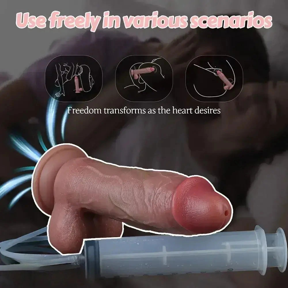 8.5in Dual Layer Silicone Strap on Ejaculating Dildo Prostate Massage Toy