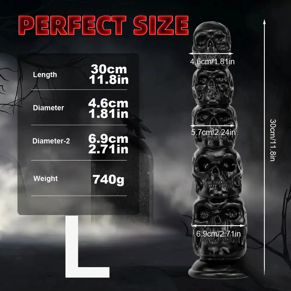 8.668in 11.86in 7.87in 11.02in Pumpkin Skull Odd Head Big Black Dildo