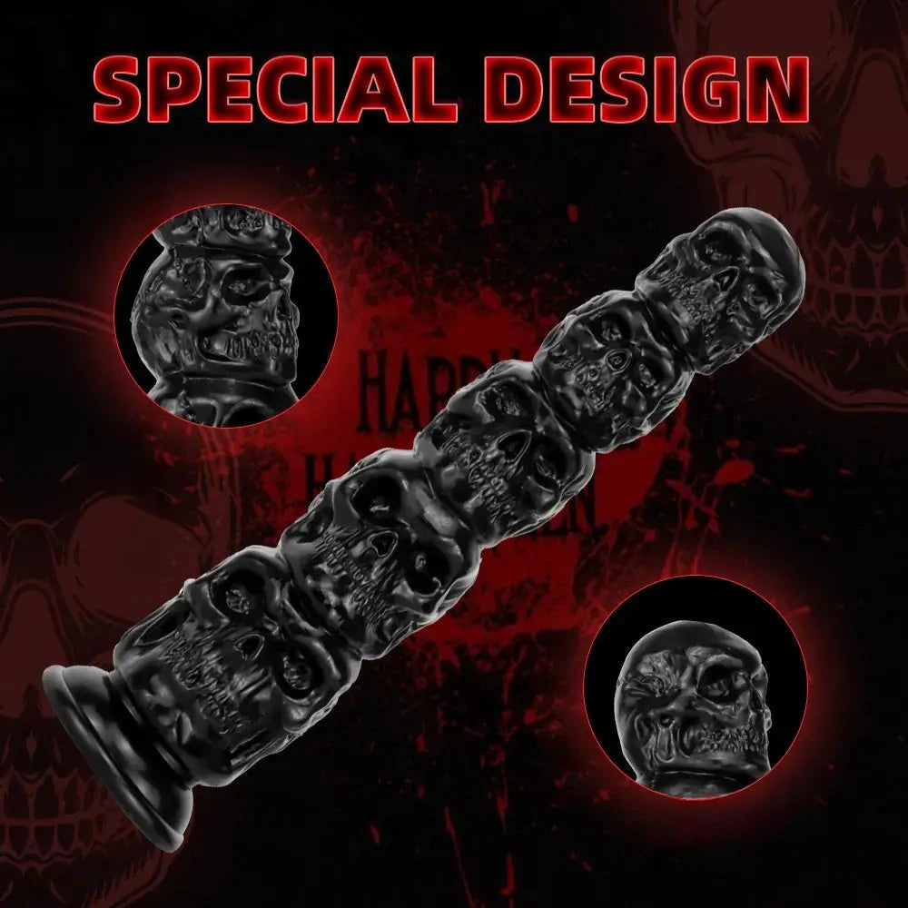 8.668in 11.86in 7.87in 11.02in Pumpkin Skull Odd Head Big Black Dildo